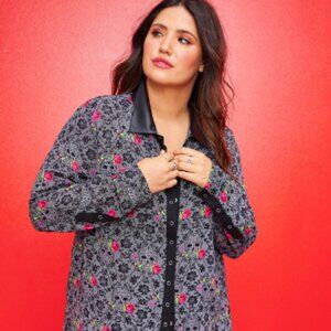 Torrid x Betsey Johnson tunic blouse, Georgette floral skulls, size 1X